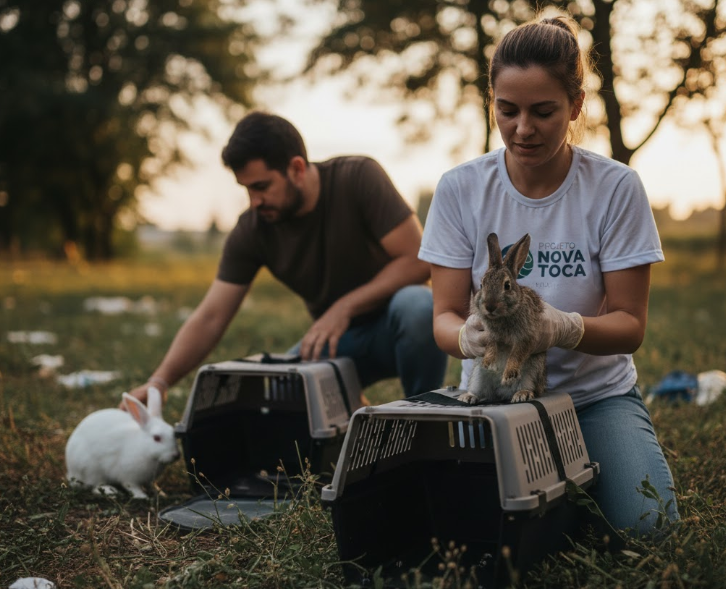 Coelho sendo resgatado